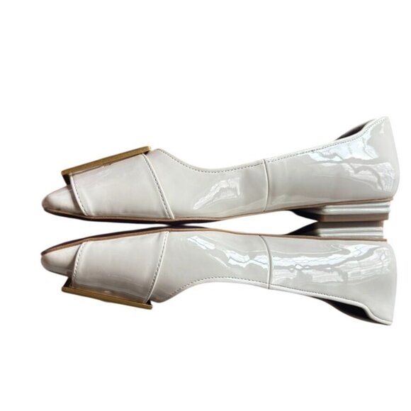 Franco Sarto Cream Patent Leather Buckle Flats With Square Toe & Low Heel Womens - Picture 3 of 10